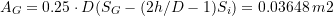 \[ A_G=0.25 \cdot D(S_G - (2 h/D - 1) S_i) = 0.03648 \,  m2 \]