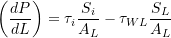 \[ \left(\frac{dP}{dL} \right) = \tau_i \frac{S_i}{A_L} - \tau_{WL}\frac{S_L}{A_L} \]