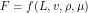 \[ F=f(L, v, \rho, \mu) \]