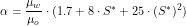 \[ \alpha=\frac{\mu_w}{\mu_o} \cdot (1.7+8 \cdot S^*+25 \cdot (S^*)^2) \]