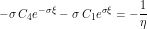 \[ -\sigma \, C_4 e^{-\sigma \xi} - \sigma \, C_1 e^{\sigma \xi} = -\frac{1}{\eta} \]