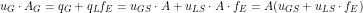 \[ u_G \cdot A_G = q_G + q_L f_E = u_{GS} \cdot A + u_{LS} \cdot A \cdot f_E = A (u_{GS} + u_{LS} \cdot f_E ) \]