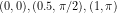 \[ (0, 0), (0.5, \pi / 2), (1, \pi) \]