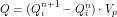 \[ Q = (Q_i^{n+1} - Q_i^{n}) \cdot V_p \]