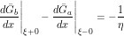 \[ \frac{d \=G_b}{d x} \Bigg |_{\xi+0} - \frac{d \=G_a}{d x} \Bigg |_{\xi-0} = -\frac{1}{\eta} \]