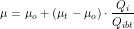 \[ \mu=\mu_o + (\mu_t-\mu_o)\cdot \frac{Q_i}{Q_{ibt}} \]